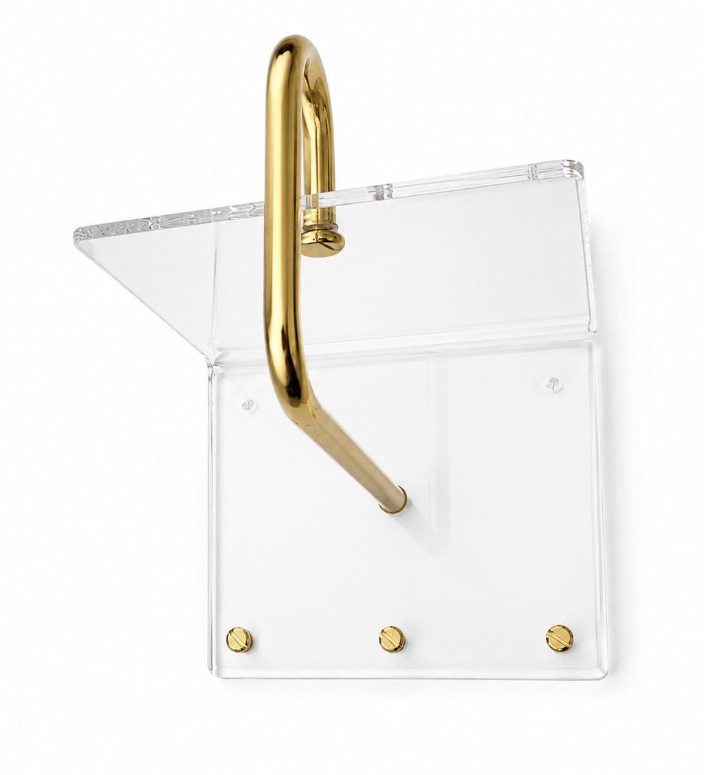 Mid-Century Modern Acrylic Brass Wall Rack Coat Hooks & Hanger Bar