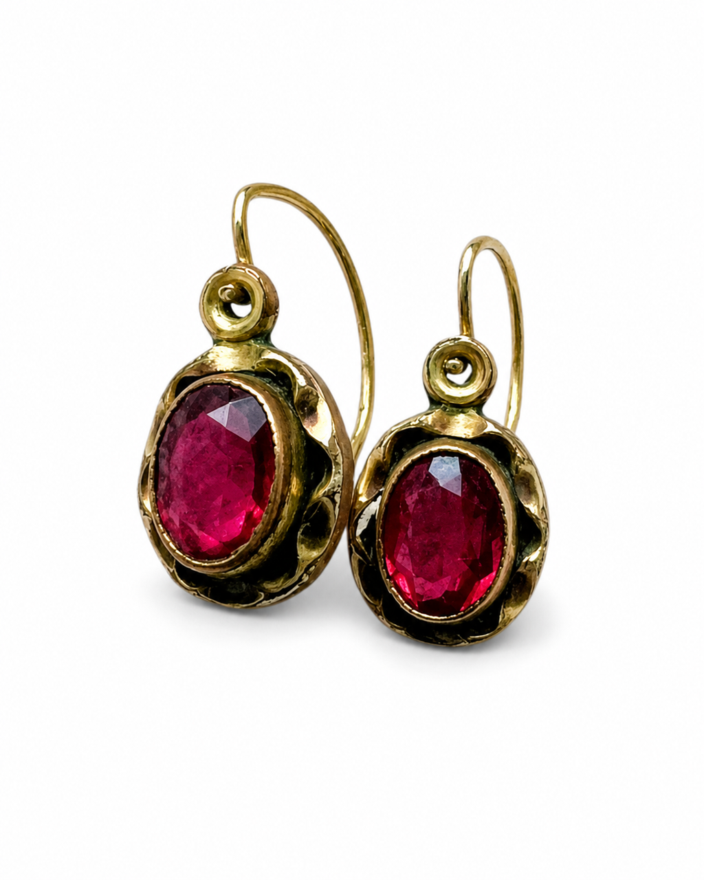 Antique Argent Doré Gilt Silver Pink Glass Drop Earrings AD Marked