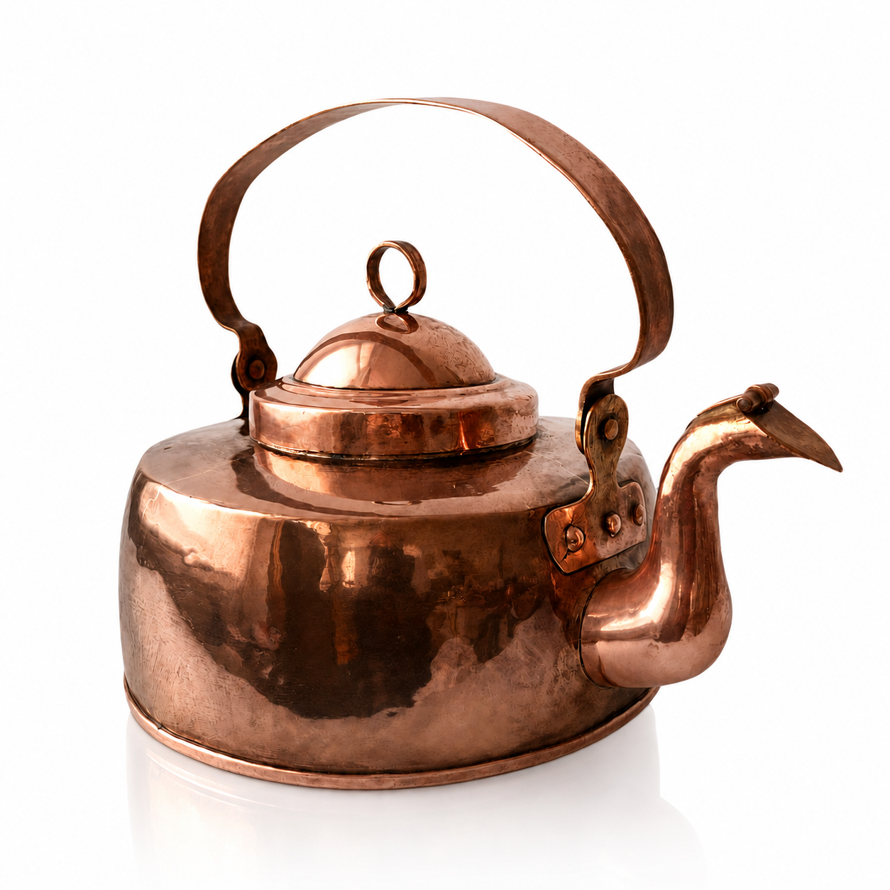 XL Antique Copper Kettle, Hand-Hammered Stove Kettle, Heavy Rustic Copper Tea Pot