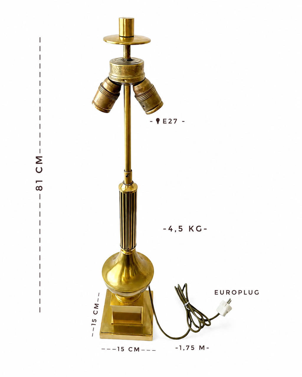 Vintage Mertens Berlin Brass Column Table Lamp, West German Hollywood Regency Lighting