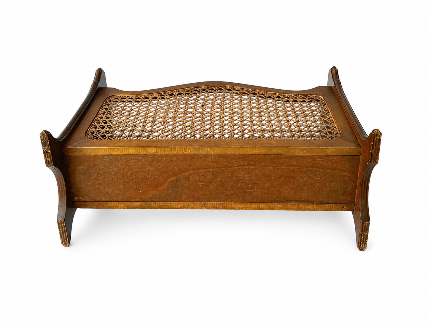 Vintage German Wooden Rattan Magazine Rack, Mid-Century Cane Newspaper Holder 1950s–70s