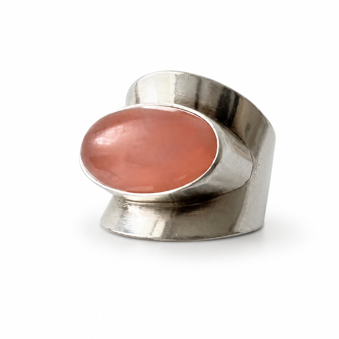 Niels Erik From Sterling Silver Rose Quartz Ring, Danish Modernist Scandinavian Statement Ring