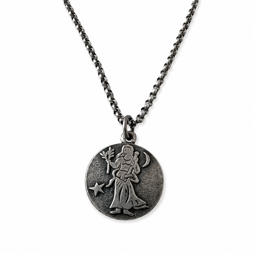Antique Silver Virgo Zodiac Pendant Necklace - Austro-Hungarian Diana Hallmark