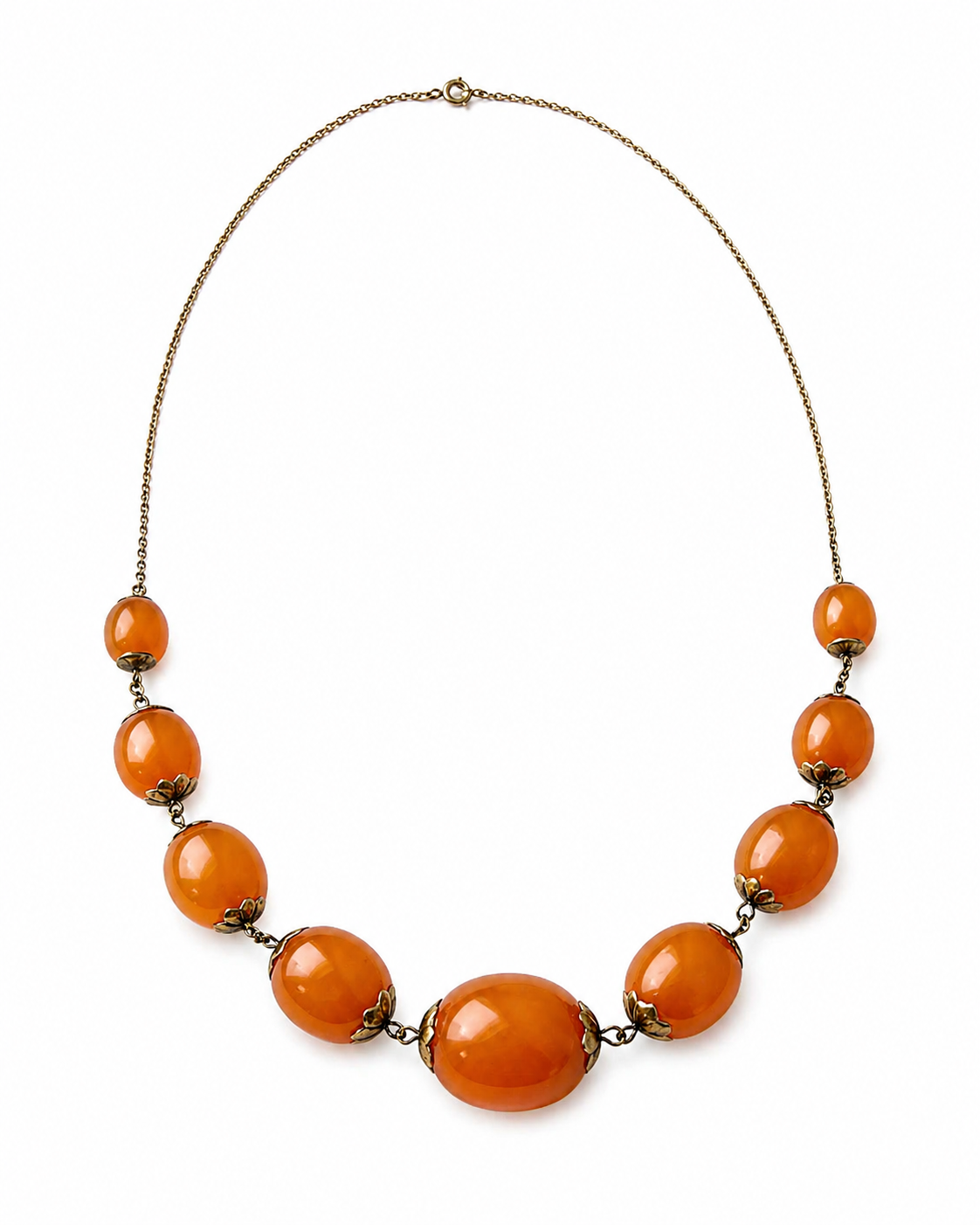 Vintage Soviet Amber Necklace, 875 Silver Gold-Plated Chain, 1950s USSR Jewelry