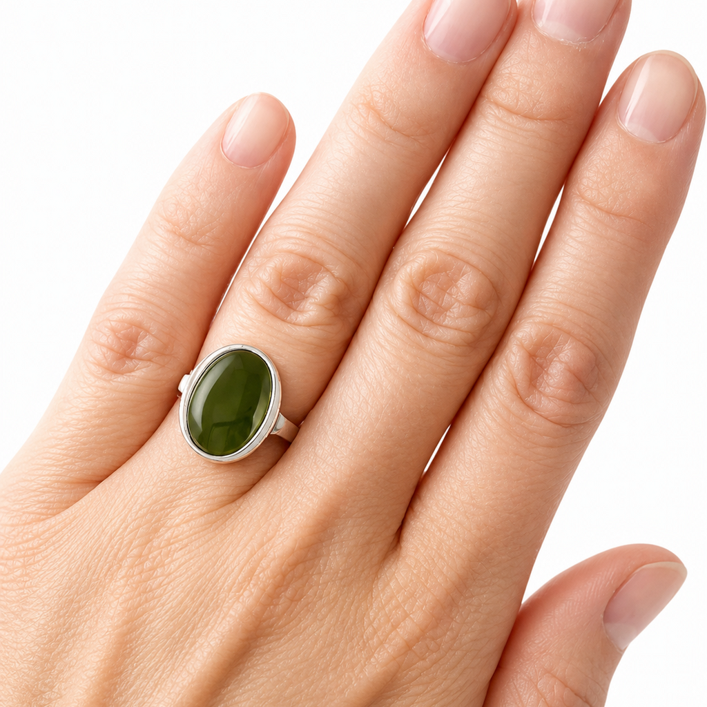Vintage 835 Silver & Jade Ring. UK Size: N