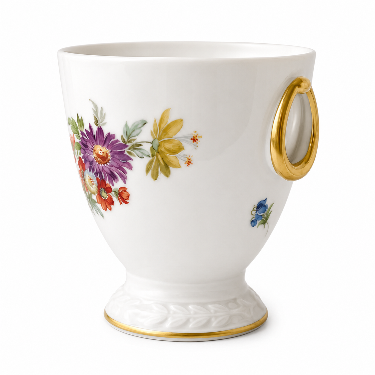 Porzellan Gloria Cachepot, West Germany Floral Porcelain Vase, Gold Trim