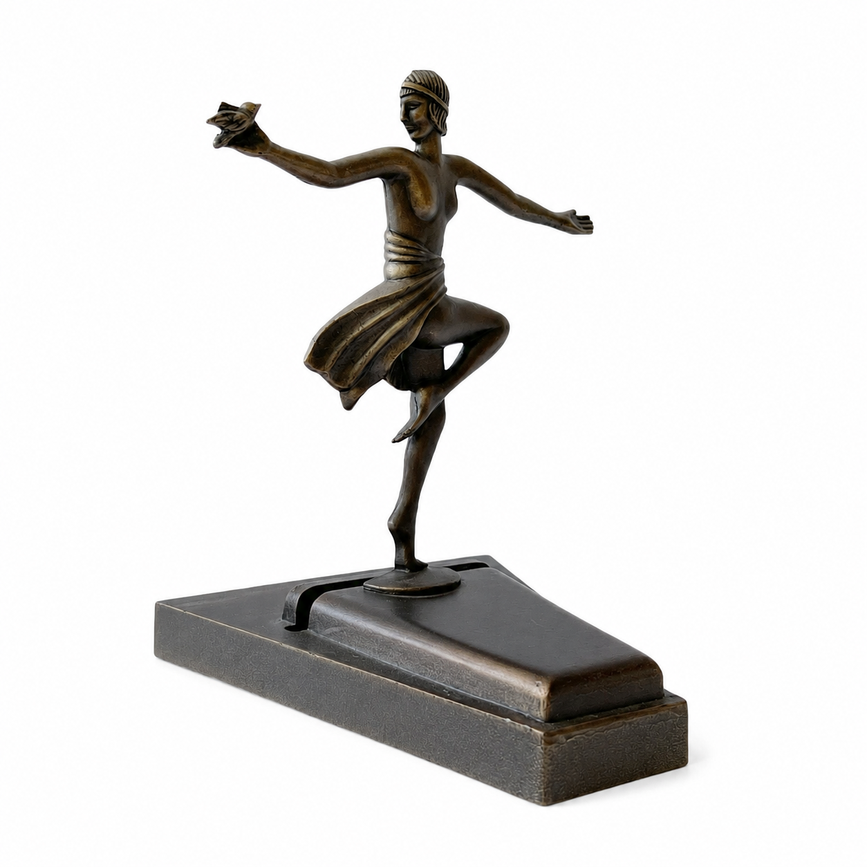Art Deco L&LWMC 9919 Dancer Lamp, Tiffany Fan Holder, 1930s Figural Metal Light