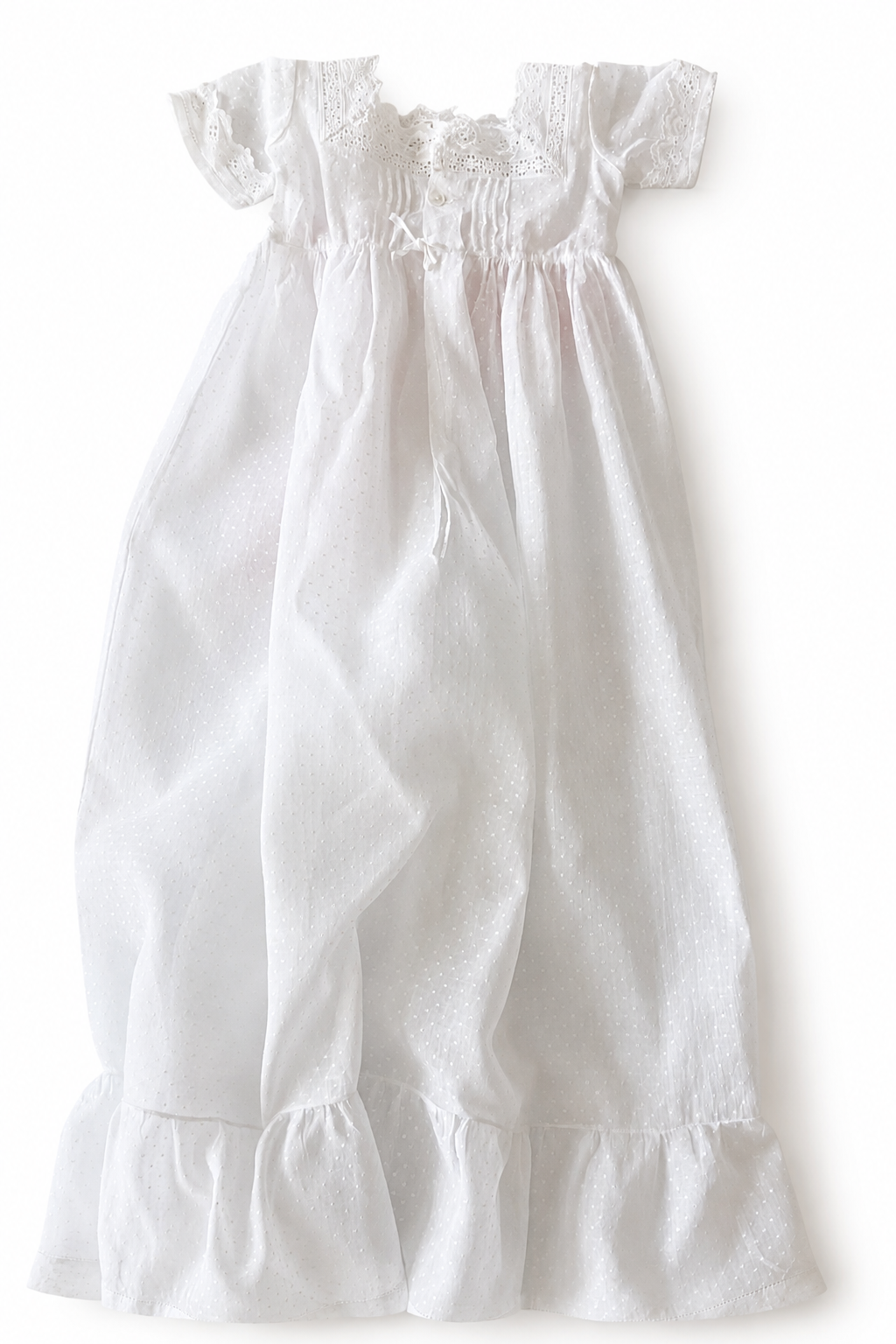 Vintage Eminence Paris Christening Gown, French White Batiste Lace Baby Dress With Pink Ribbons