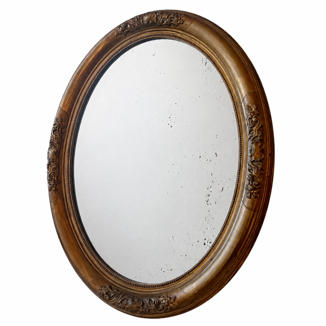 Antique Oval Gilded Wooden Beveled Mirror, Early 20th Century