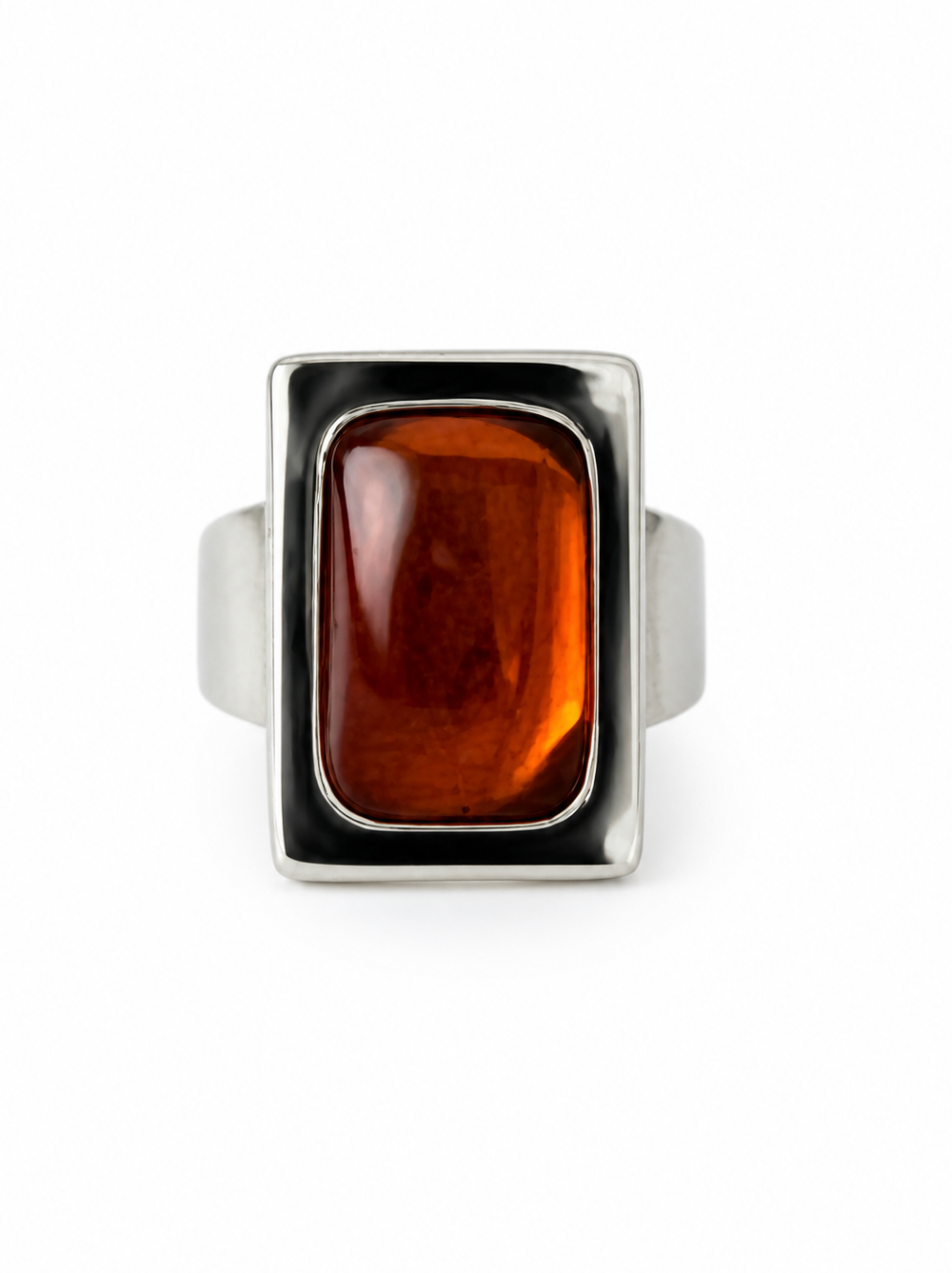Vintage Baltic Amber Ring, Sterling Silver, Danish Modernist, Niels Erik From. UK size: M