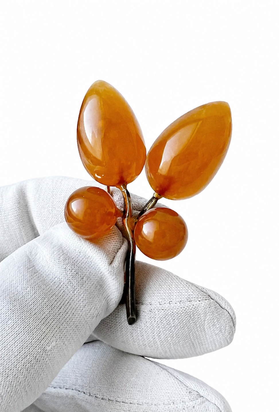 Vintage Leaves Brooch. Silver and  Baltic Amber