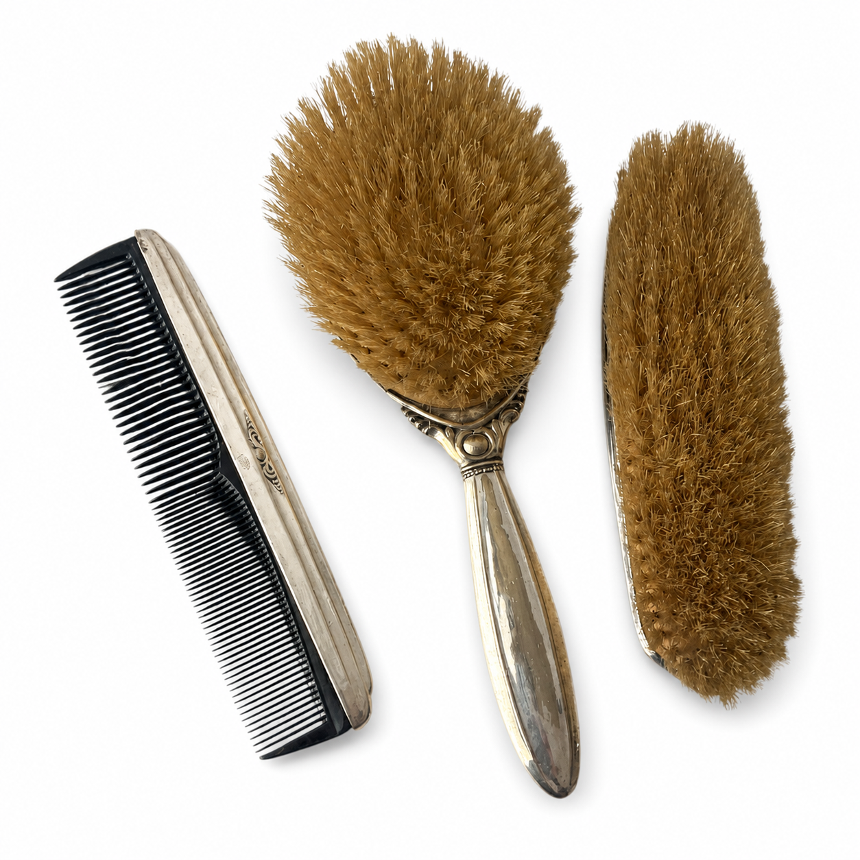 Vintage ELLDEE Silver Plated Vanity Set, Hair Brush Clothes Brush And Comb, French Dressing Table Set