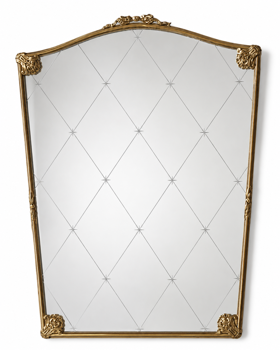 Vintage Bronze Vanity Wall Mirror With Ribbon Frame And Diamond Cut Glass