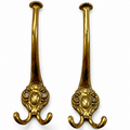 Pair Vintage Double Brass Wall Hooks, Ornate Coat Hat Hangers