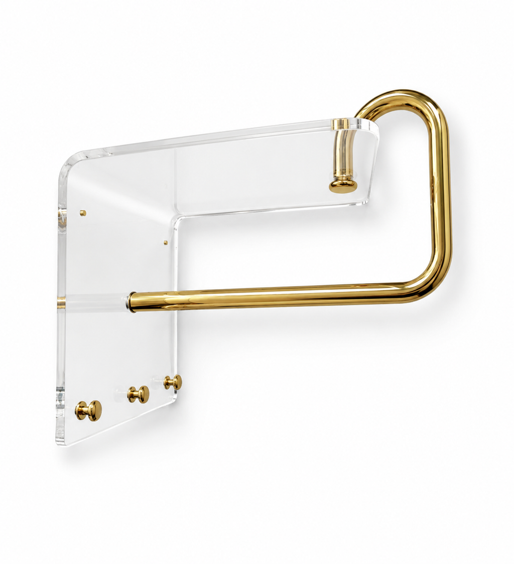 Mid-Century Modern Acrylic Brass Wall Rack Coat Hooks & Hanger Bar