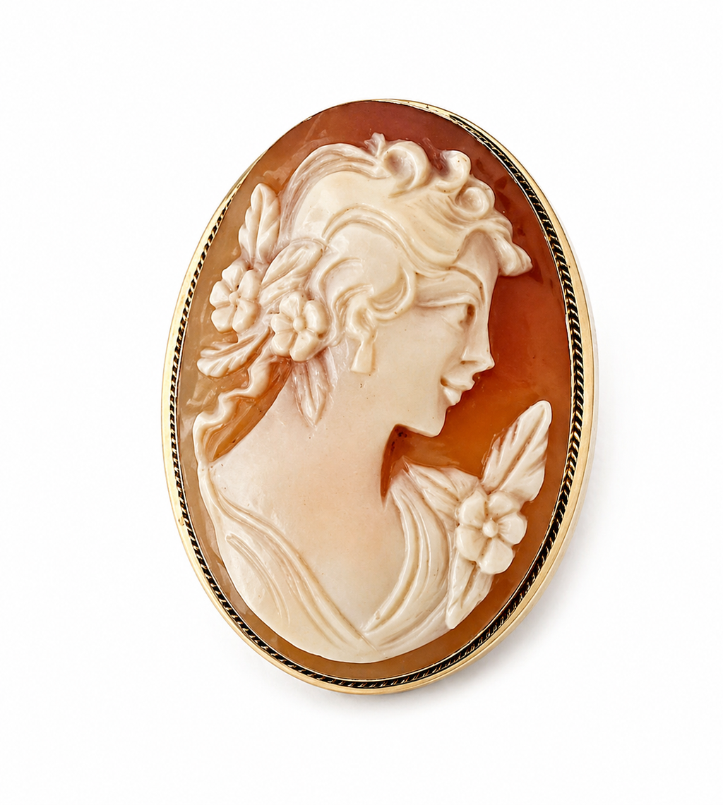 Antique Victorian  9ct Gold Shell Cameo Brooch Pendant