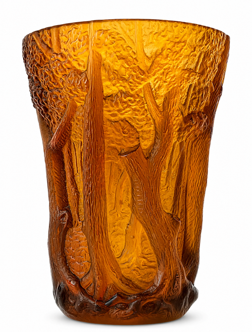 Art Deco Barolac Glass Vase, Josef Inwald Dans La Forêt 11589, Czech Pressed Glass