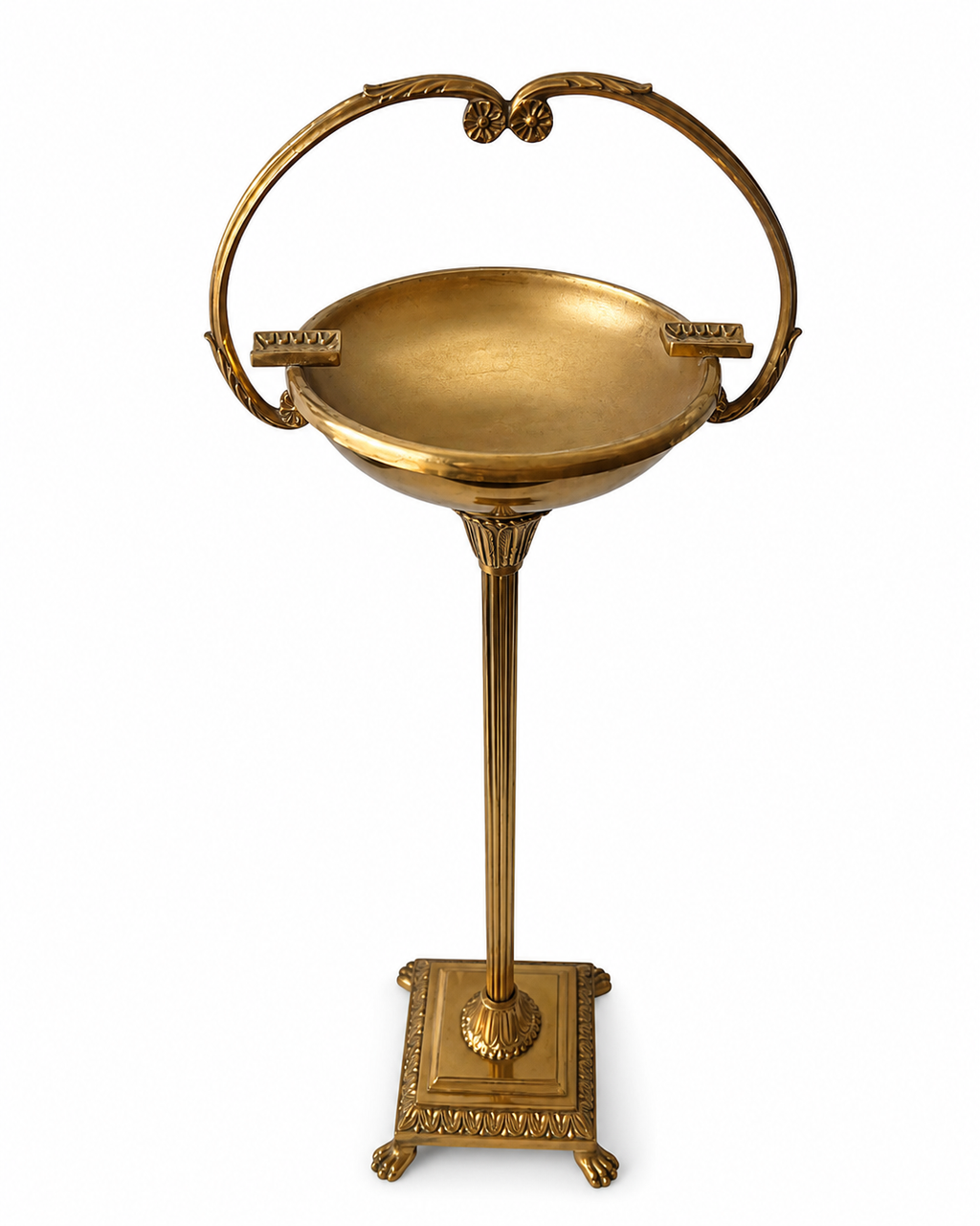 Vintage Brass Floor Ashtray. Art Deco Lion Paw Pedestal