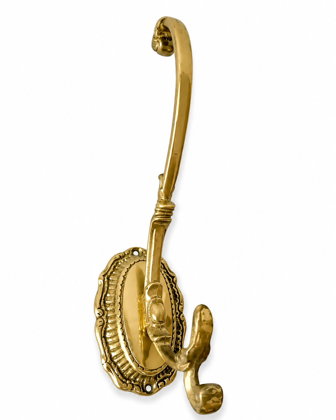 Set of 3 Large Vintage Brass Wall Hooks, Ornate Coat Hat Towel Hangers
