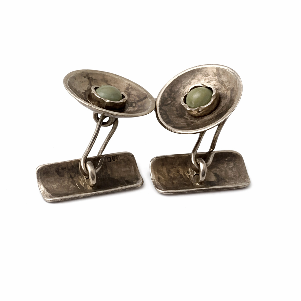 Vintage 800 Silver Jade Cufflinks