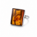 Vintage Baltic Amber Sterling Silver Ring - Honey Hue, UK size Q.