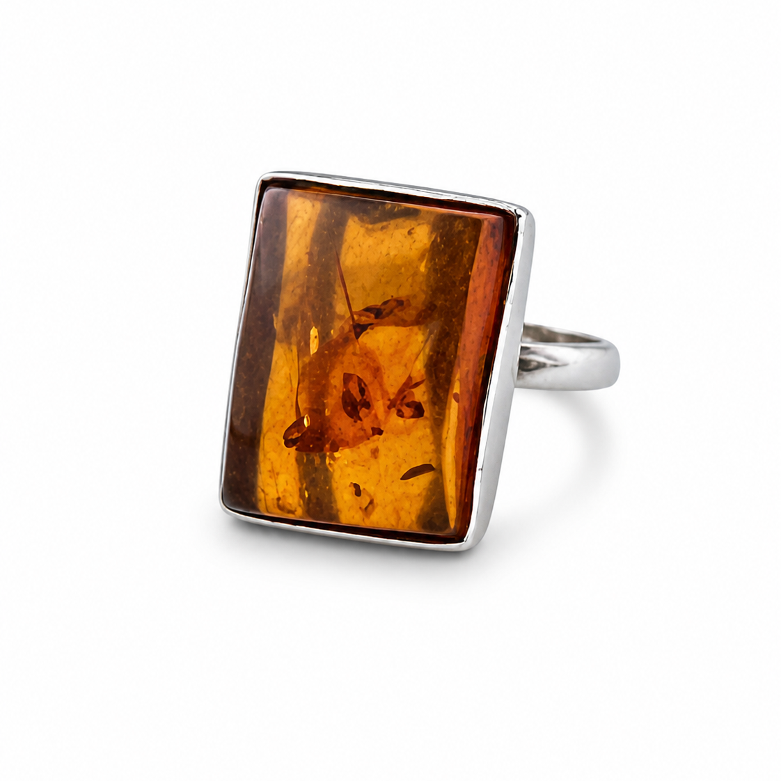 Vintage Baltic Amber Sterling Silver Ring - Honey Hue, UK size Q.