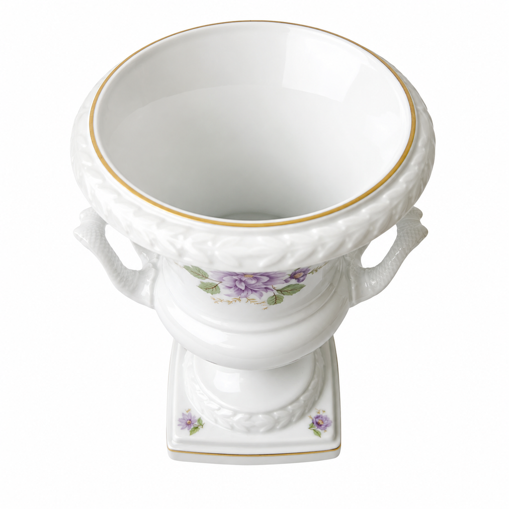 Vintage AK Kaiser Porcelain Urn Vase, Biedermeier Floral Pedestal Vase, German 1970s