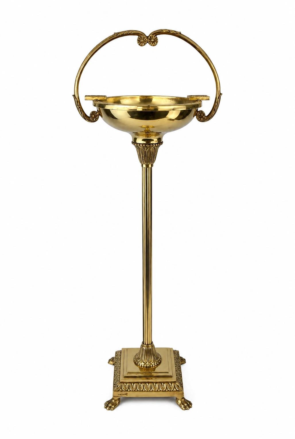 Vintage Brass Floor Ashtray. Art Deco Lion Paw Pedestal