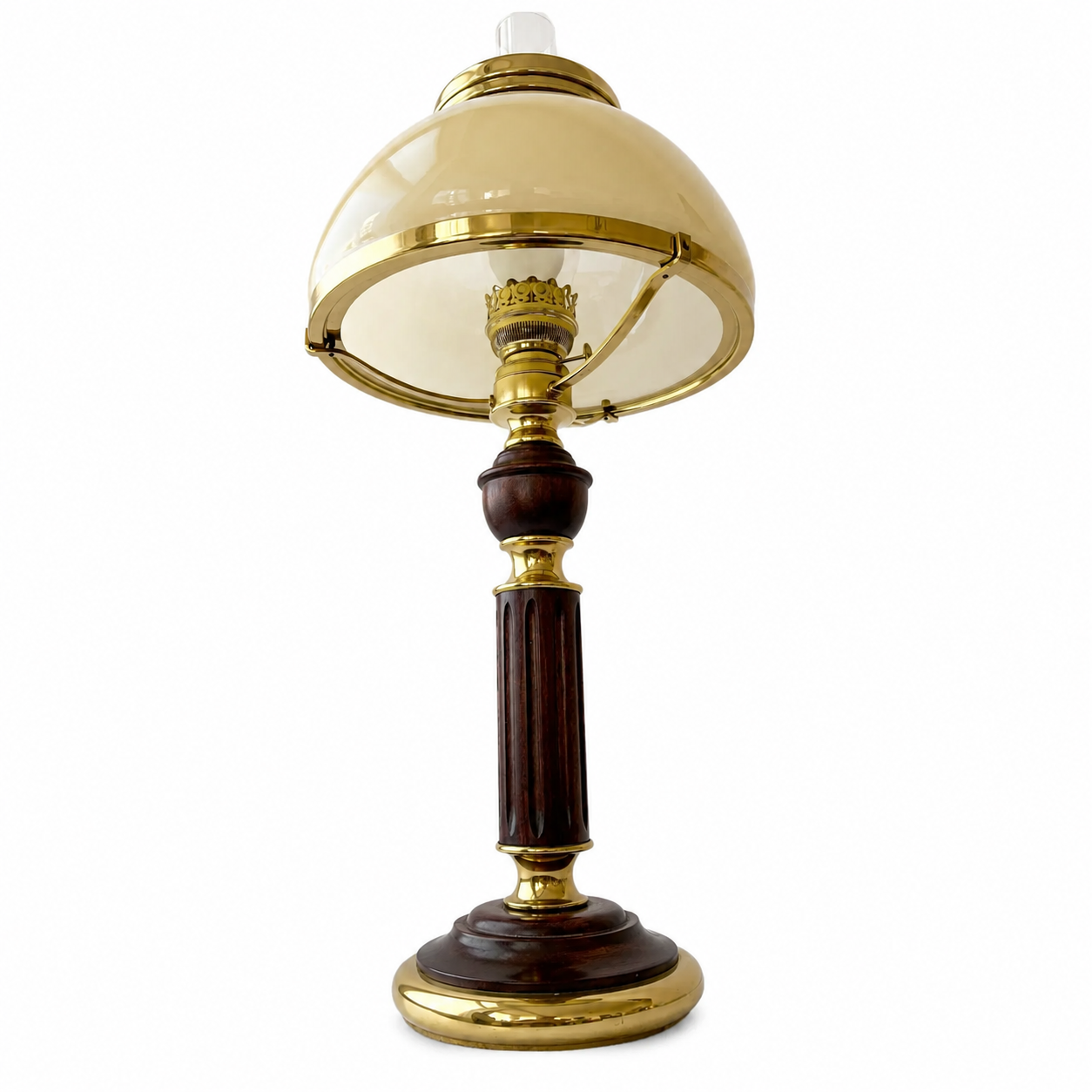 Vintage Kosmos Brenner Brass & Wood Table Lamp - German Oil-Style Desk Lamp