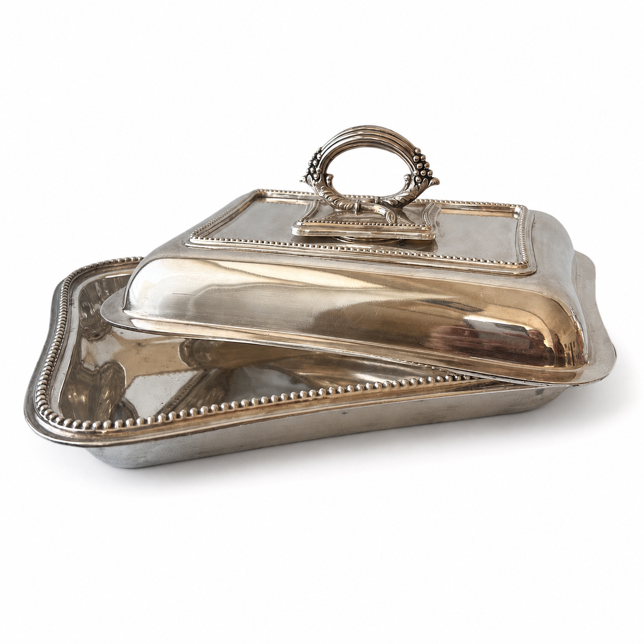 James Dixon & Sons Silver-Plated Covered Serving Dish With Beaded Border