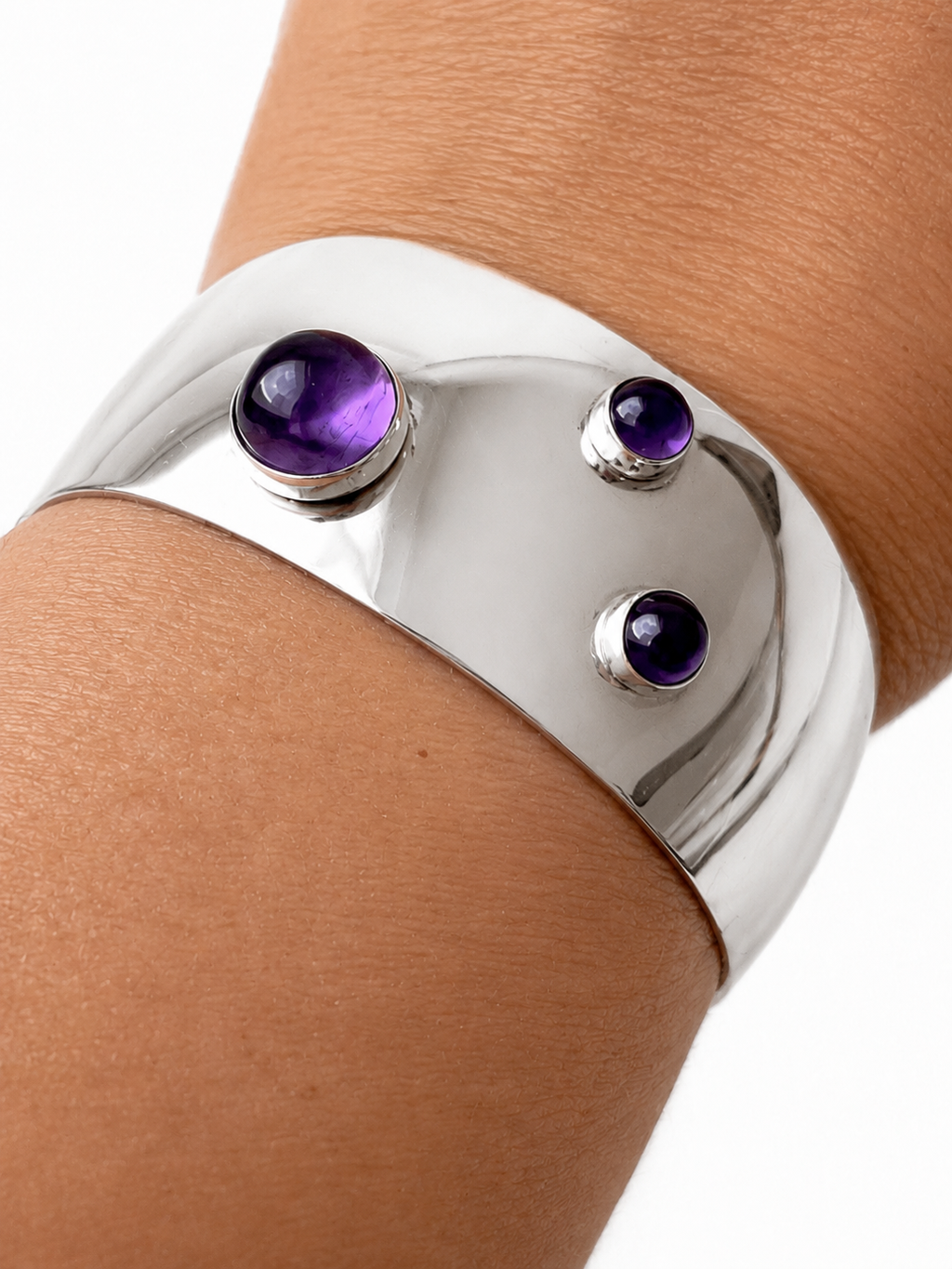 Niels Erik From Scandinavian Sterling Silver Amethyst Cuff Bracelet