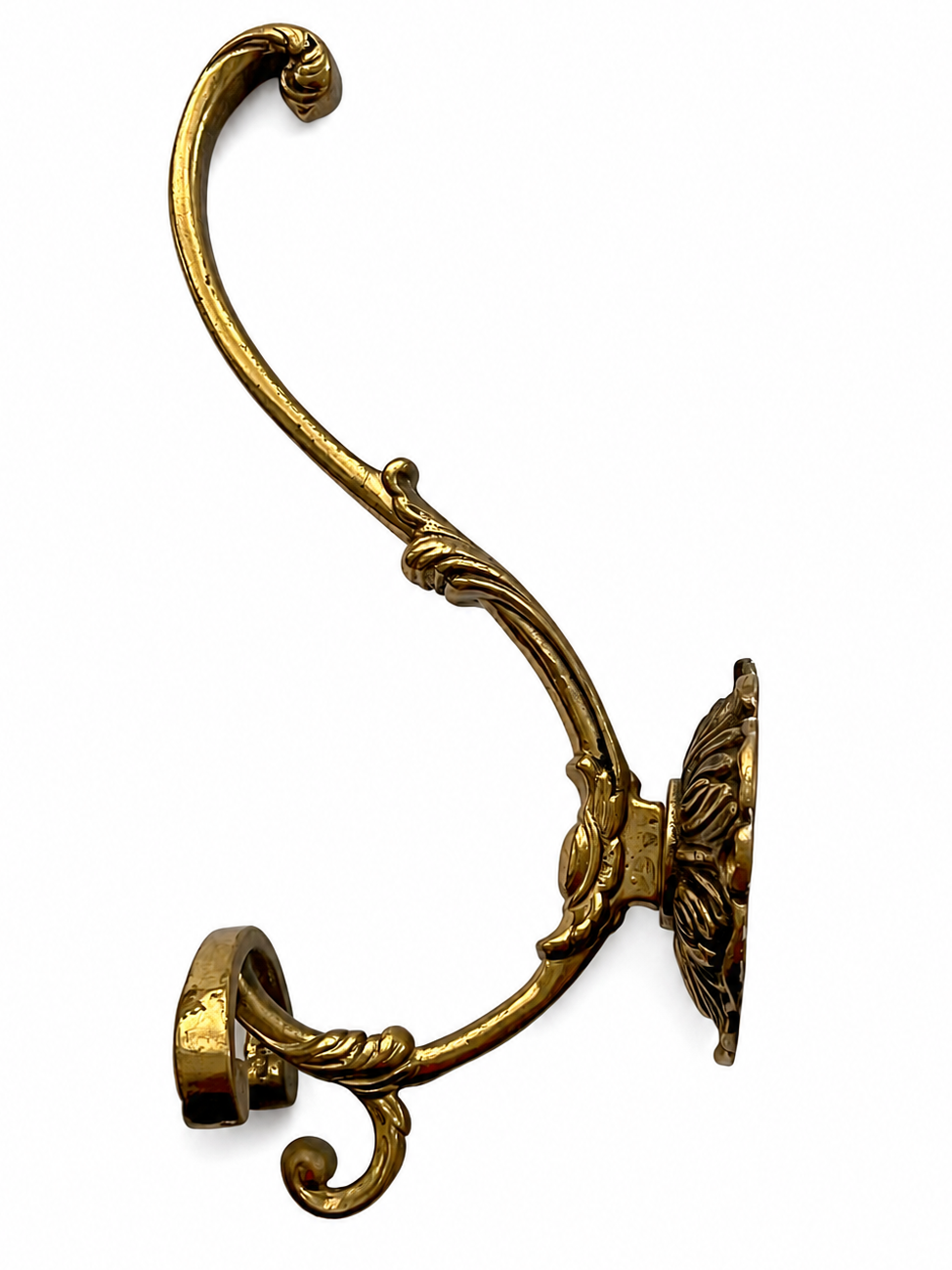 Set Of 3 Large Ornate Brass Wall Hooks, Vintage Coat Hangers