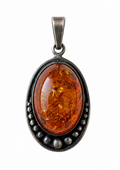 Vintage Baltic Amber Sterling Silver Pendant, 925 Beaded Oval Cabochon
