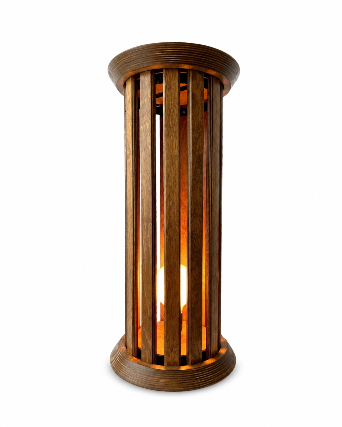 Vintage  Wooden Pedestal Floor Lamp, 1970s Slatted Side Table Lamp