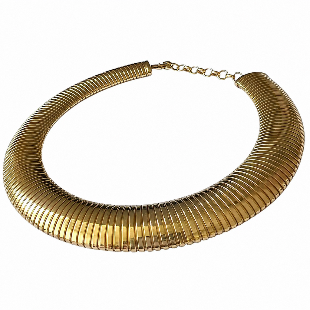 Vintage Christian Dior Omega Choker Necklace Gold Plated Metal Signed Chr. Dior Grosse Boxed