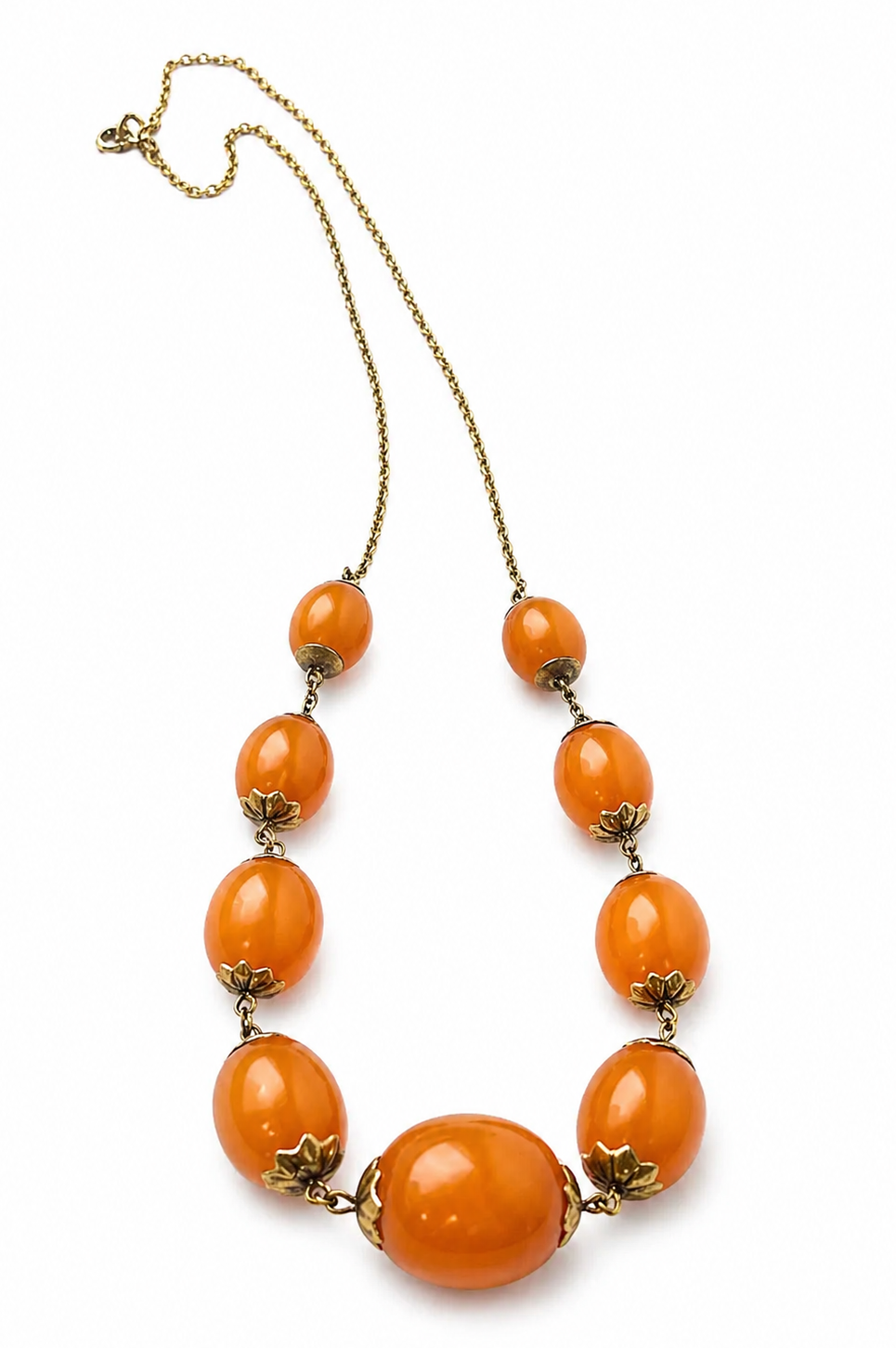 Vintage Soviet Amber Necklace, 875 Silver Gold-Plated Chain, 1950s USSR Jewelry