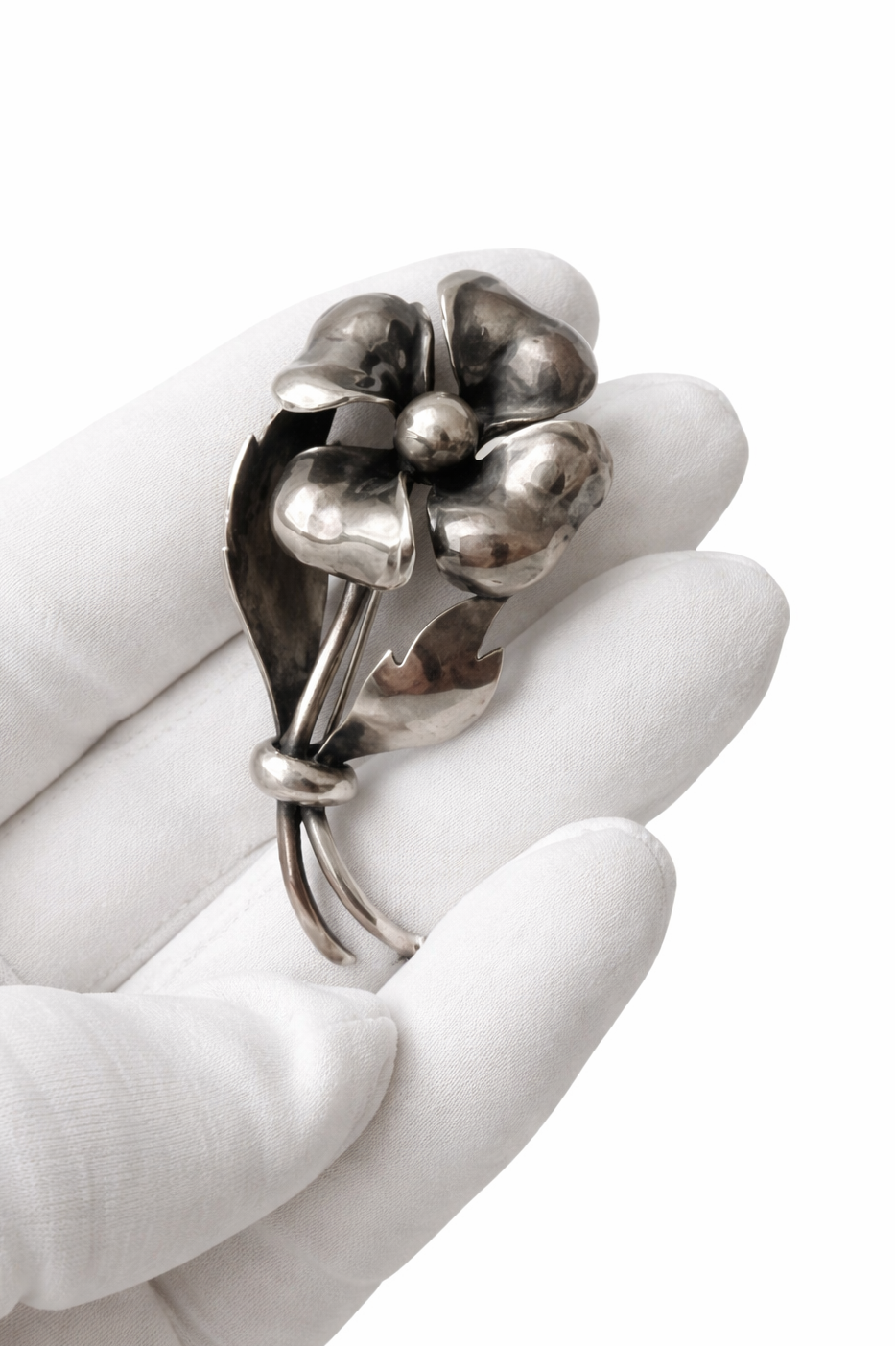 Vintage Silver Flower Brooch, Floral Pin, European Silver Lapel Brooch