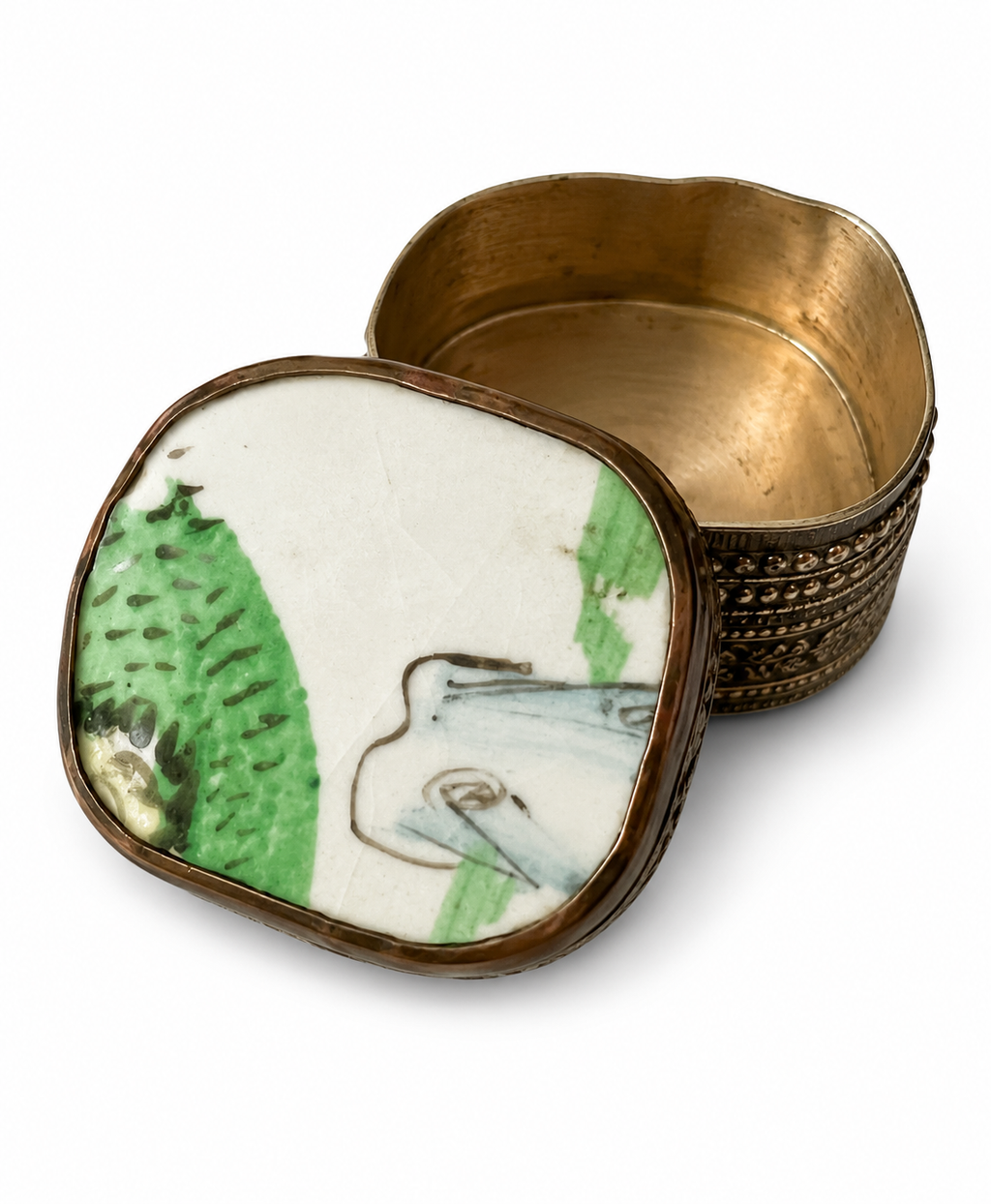 Vintage Chinese Porcelain Shard Boxes, Set of 3 Silver Tone Metal Trinket Boxes