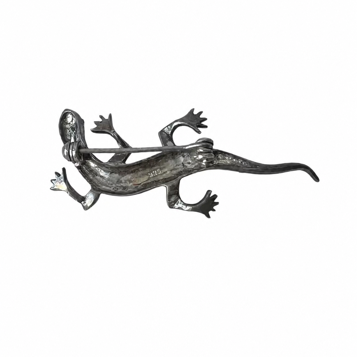 Vintage Silver Marcasite Lizard Brooch with Ruby Eyes.