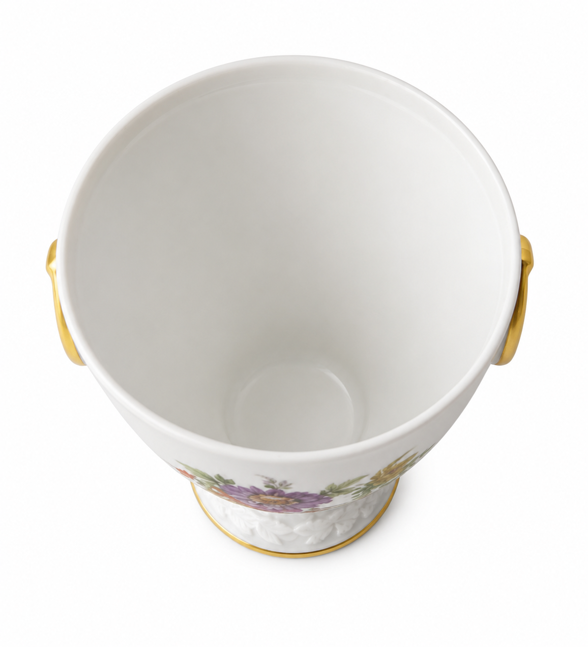Porzellan Gloria Cachepot, West Germany Floral Porcelain Vase, Gold Trim