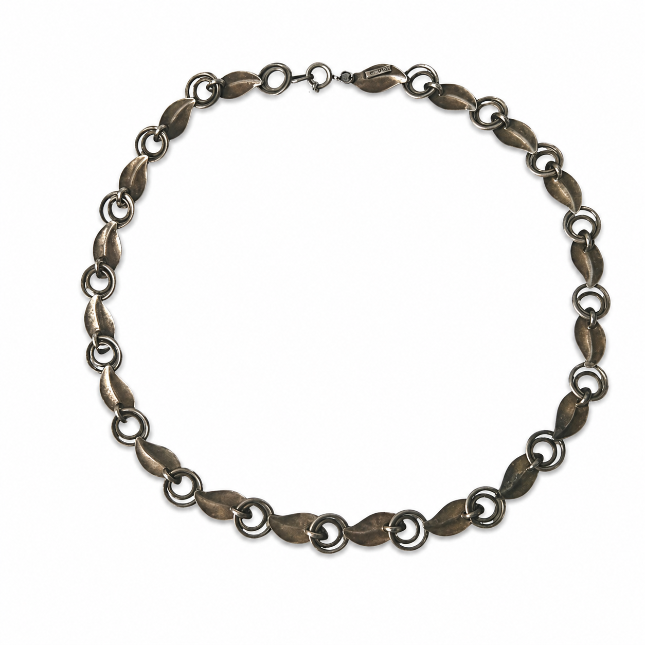 Vintage TEKA 835 Silver Choker Necklace, 1950s Theodor Klotz Leaf Link Necklace