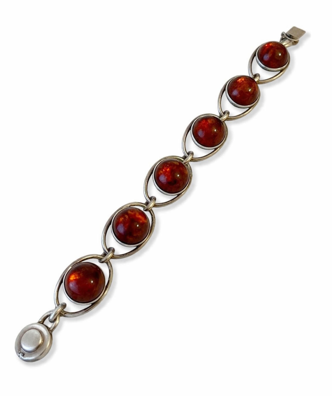 Vintage Baltic Amber Bracelet, Sterling Silver, Danish Modernist, Niels Erik From