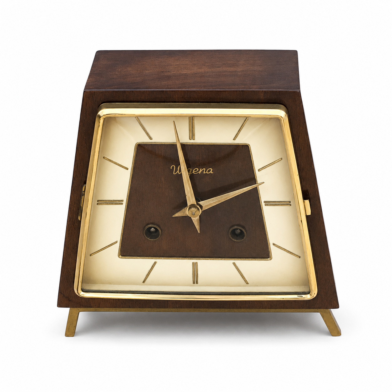 Vintage Urgena Kienzle Desk Clock, Wooden Brass Mid Century Mantel Clock