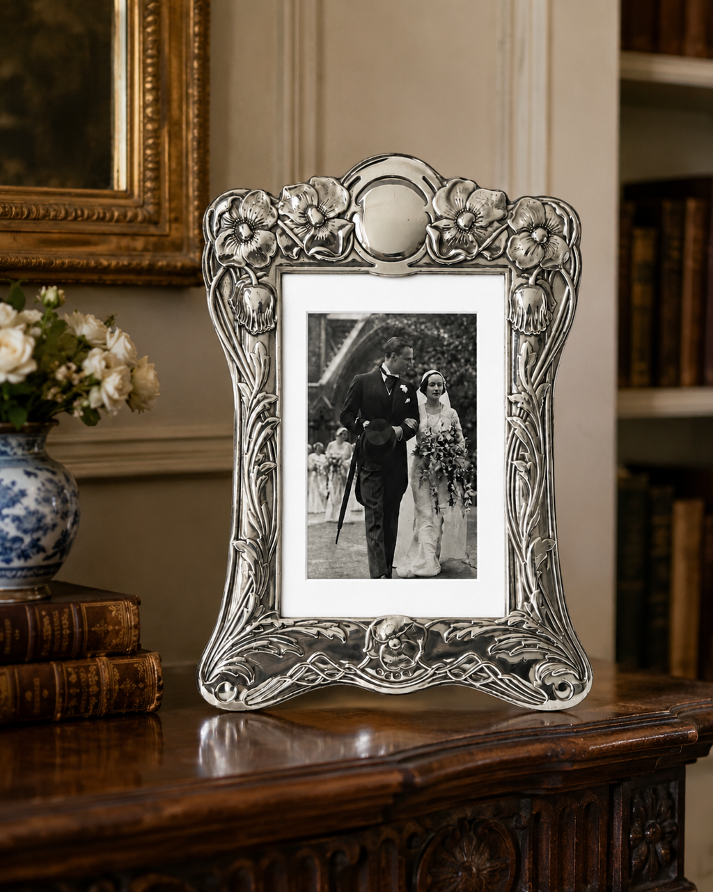 Vintage Sterling Silver Photo Frame – Carr’s Sheffield 1988, Art Nouveau Floral Design