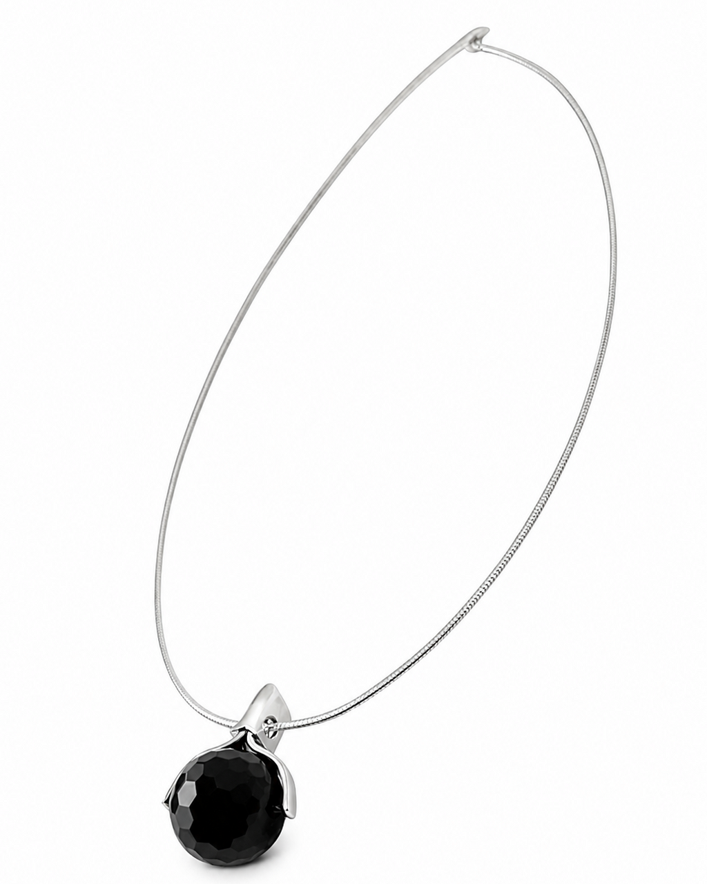 Vintage Sterling Silver 925 Black Onyx Pendant Necklace