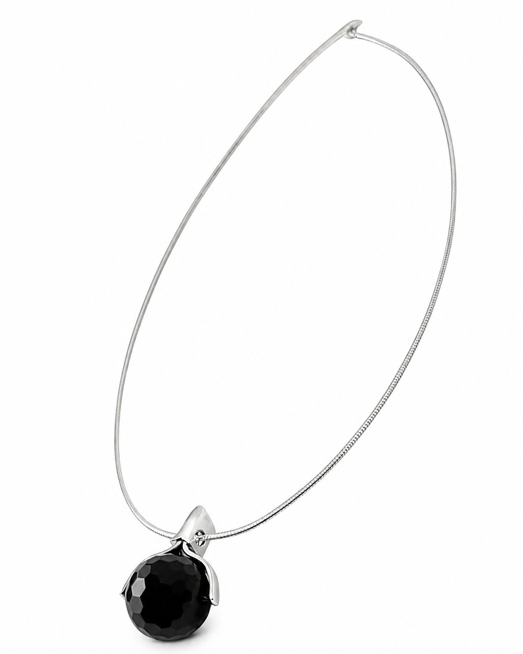 Vintage Sterling Silver 925 Black Onyx Pendant Necklace