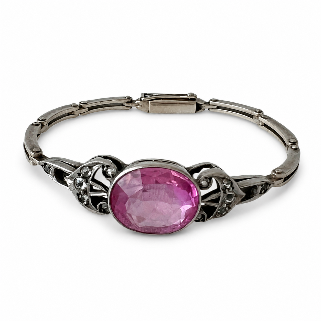 Soviet Russian 875 Silver Bracelet • Russkie Samotsvety • Pink Stone • 1960s USSR