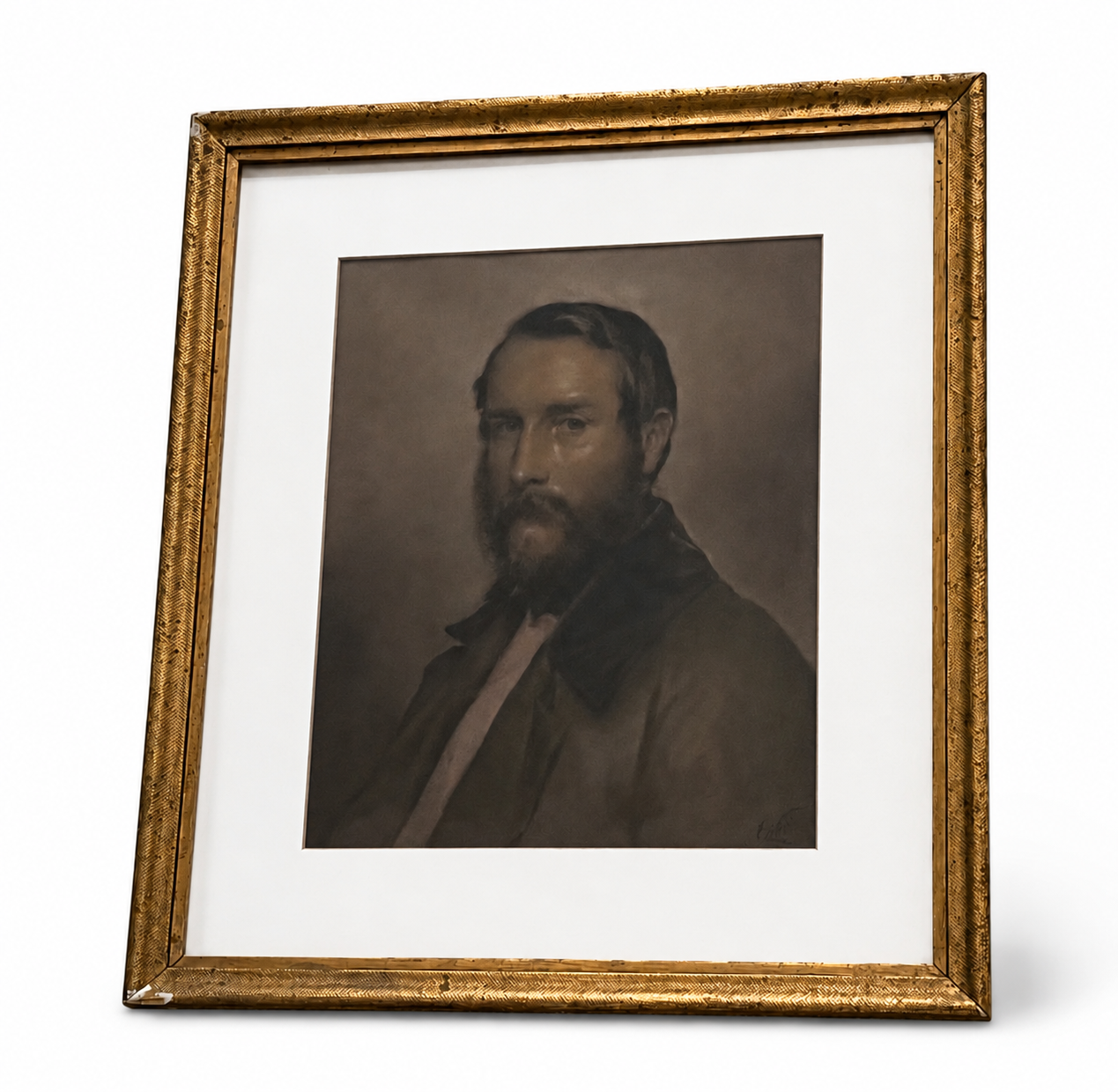Antique German Pastel Portrait of a Gentleman, Mid 19th Century Framed Biedermeier Male Portrait