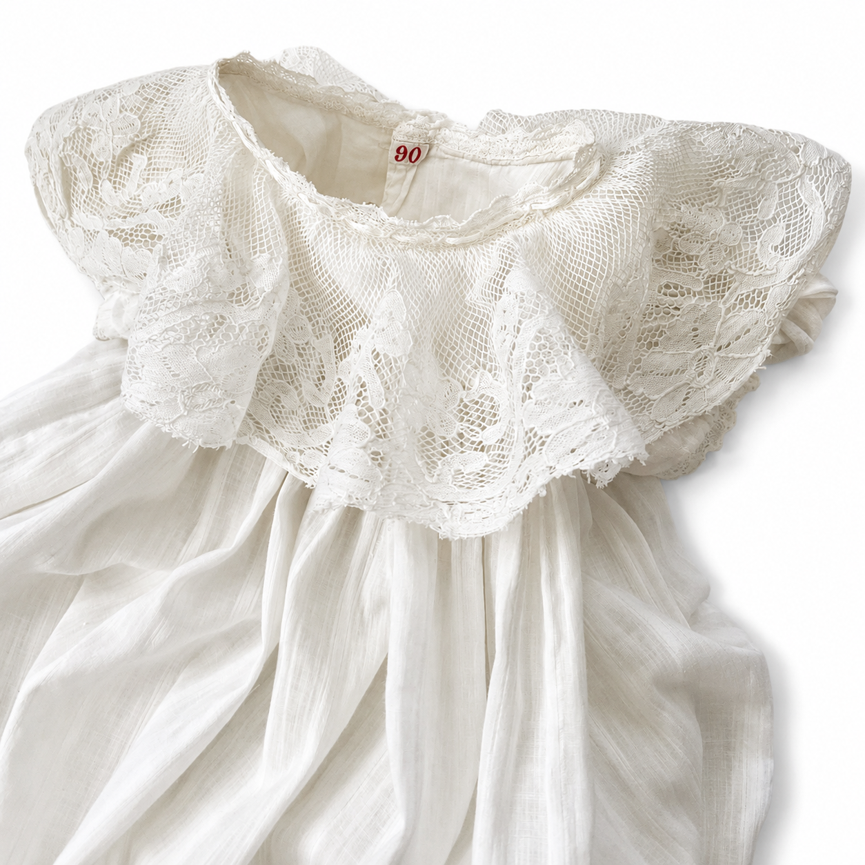 Antique Victorian Edwardian Cotton Christening Gown With Lace Pelerine, 6–9 Months