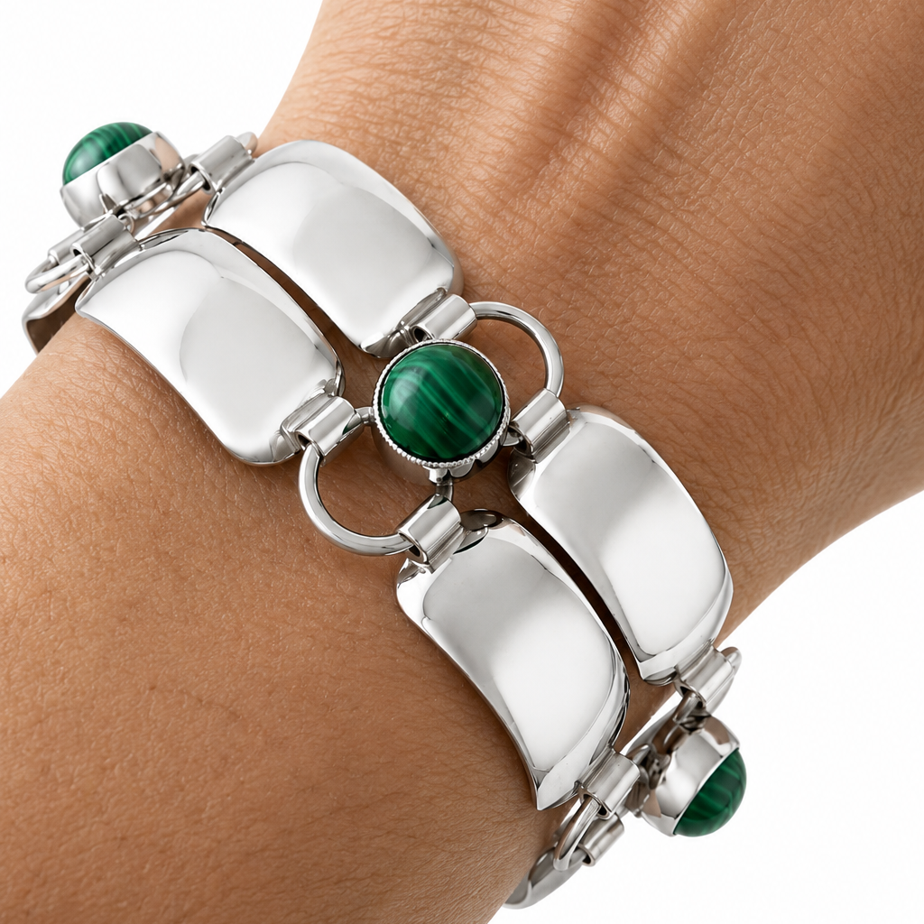 Vintage Silver & Malachite Modernist Bracelet – Katja Lührs Lübeck KLS Scandinavian Design